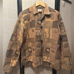 VILLA FACTORY Vintage Cotton Linen Blend Tapestry Patchwork Quilt Detail Jacket